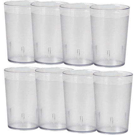 12oz Tumbler Beverage Cups, Clear Plastic Cup, Stackable Drinking Cups, Drink Tumblers for Hotel Cafe, Party & Catering Supplies, Restaurant Grade Cups, Clear, Set of 8 12oz.