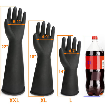 Black Rubber Gloves Extra Large, 22" Long Chemical Resistant Gloves, Waterproof Reusable Dishwashing Household Cleaning Safety Work Heavy Duty Industrial Rubber Glove, 1 Pair XXL.