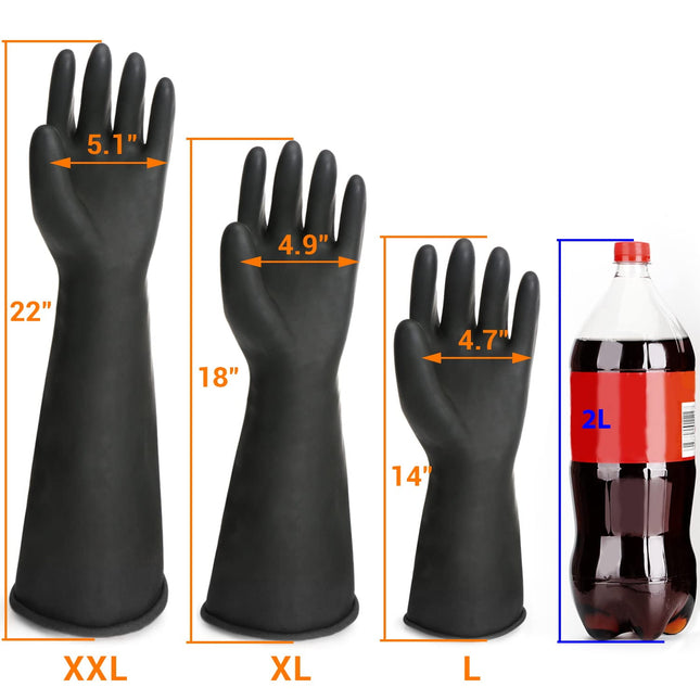 Black Rubber Gloves Extra Large, 22" Long Chemical Resistant Gloves, Waterproof Reusable Dishwashing Household Cleaning Safety Work Heavy Duty Industrial Rubber Glove, 1 Pair XXL.