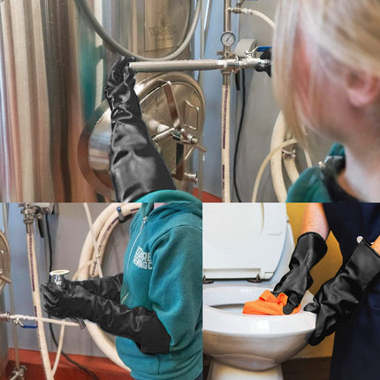 Black Rubber Gloves Extra Large, 22" Long Chemical Resistant Gloves, Waterproof Reusable Dishwashing Household Cleaning Safety Work Heavy Duty Industrial Rubber Glove, 1 Pair XXL.