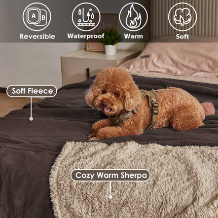 Pawsse Waterproof Pet Blanket, Pee Urine Proof Dog Blanket Cover for Couch Bed Furniture Protector, Liquid Proof Blanket for Small Medium Dogs, Buffale Red/Tuape, 50” x 60”. Brown/Tuape.