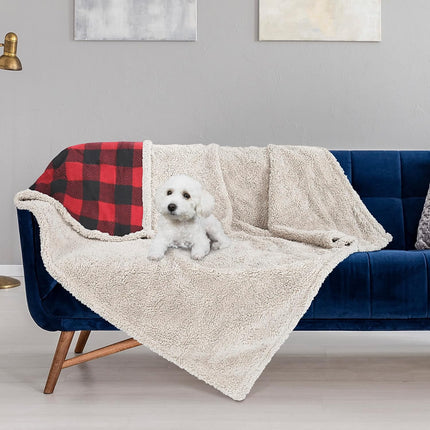Pawsse Waterproof Pet Blanket, Pee Urine Proof Dog Blanket Cover for Couch Bed Furniture Protector, Liquid Proof Blanket for Small Medium Dogs, Buffale Red/Tuape, 50” x 60”. Buffale Red/Tuape.