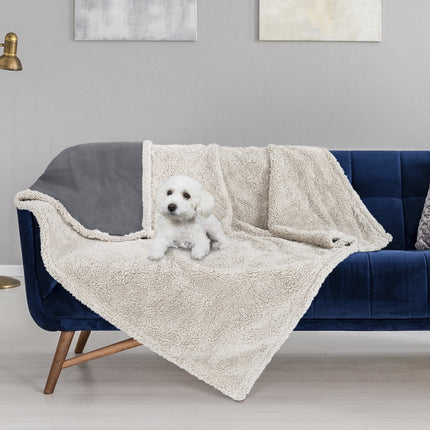 Pawsse Waterproof Pet Blanket, Pee Urine Proof Dog Blanket Cover for Couch Bed Furniture Protector, Liquid Proof Blanket for Small Medium Dogs, Buffale Red/Tuape, 50” x 60”. Gray/Tuape.