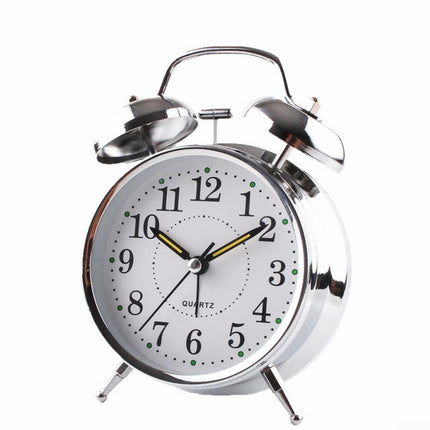 Bedside Traditional Classic Saxon Wind Up Double Bell Alarm Clock Chrome.