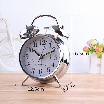 Bedside Traditional Classic Saxon Wind Up Double Bell Alarm Clock Chrome.