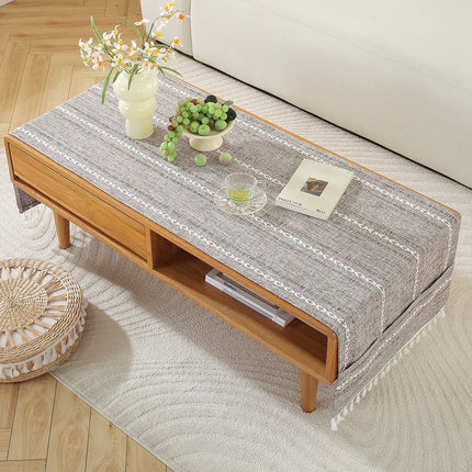 WCHUANG Coffee Table Cloth, Table Cover with Pockets and Tassel, Cotton Linen Rectangle Tablecloths Washer Dryer Fridge Top Dust Cover.