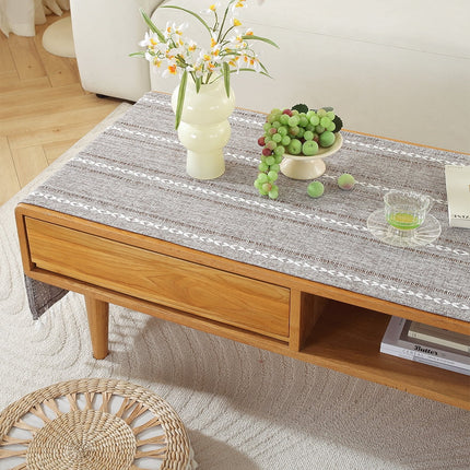 WCHUANG Coffee Table Cloth, Table Cover with Pockets and Tassel, Cotton Linen Rectangle Tablecloths Washer Dryer Fridge Top Dust Cover.
