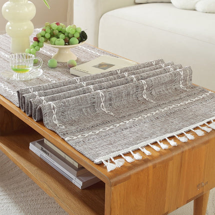 WCHUANG Coffee Table Cloth, Table Cover with Pockets and Tassel, Cotton Linen Rectangle Tablecloths Washer Dryer Fridge Top Dust Cover.