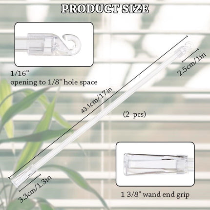 Tutuviw 17 Inches Blind Tilt Wand with Hook and Handle, Acrylic Clear Blind Rod Replacement, Blind Opener Stick Long, Vertical Blind Wand Control Part Opener Accessory (2 Sets).