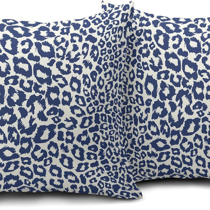 Lime Green White Leopard Print Pillow Covers 18x18 Inch Set of 2 Cheetah Animal Spots Decorative Throw Pillows For Couch Farmhouse Chinoiserie Pillow Cases Home Decor For Room Sofa Bed Porch Outdoor 18" x 18" Blue Leopard.