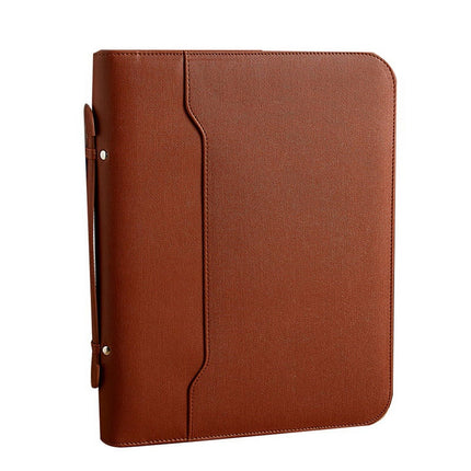 Zippered Portfolio Organizer, Leather Padfolio Binder, Professional Business Binder, Organizer for /Document (Brown).