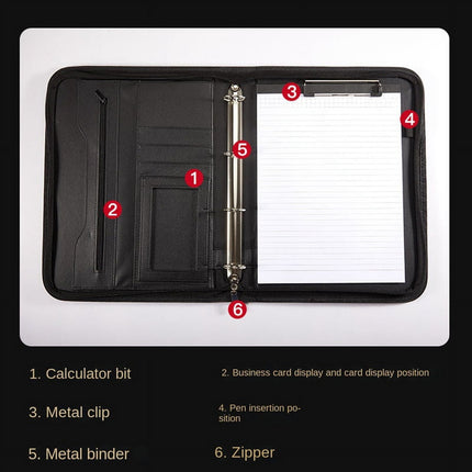 Zippered Portfolio Organizer, Leather Padfolio Binder, Professional Business Binder, Organizer for /Document (Brown).