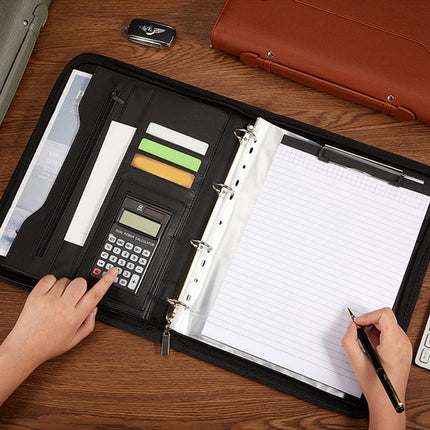 Zippered Portfolio Organizer, Leather Padfolio Binder, Professional Business Binder, Organizer for /Document (Brown).