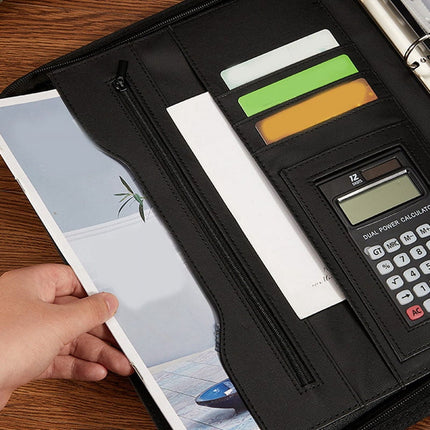 Zippered Portfolio Organizer, Leather Padfolio Binder, Professional Business Binder, Organizer for /Document (Brown).