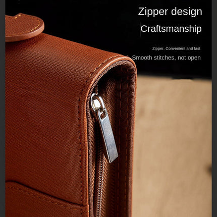 Zippered Portfolio Organizer, Leather Padfolio Binder, Professional Business Binder, Organizer for /Document (Brown).