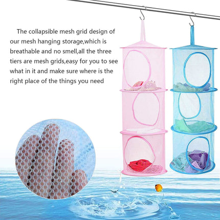 2 Pcs Hanging Mesh Stuffed Animal Storage Hammock Net, Foldable Toy Storage Organizer 3 Compartments Net for Stuffed Animals Corner for Boys, Girls, Gloves, Hats, Socks Pink-green.