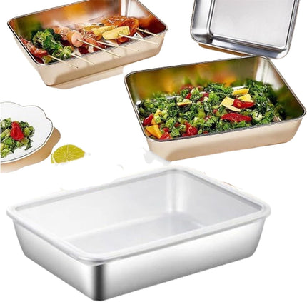 Tutuviw Stainless Steel Square Plate, Stainless Steel Baking Pans Cake Pan, Restaurant Pans Catering Pans Non-toxic & Healthy, Heavy Duty & Dishwasher Safe(No Lid).