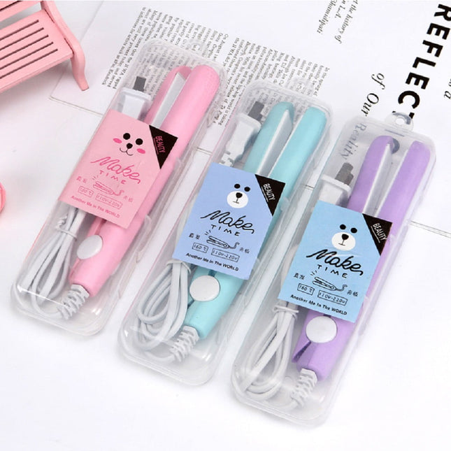 2 in 1 Hair Straightener Mini Hair Curler, Mini Hair Straightener Hairstyling Iron Heating Curler for Home or Salon Blue.