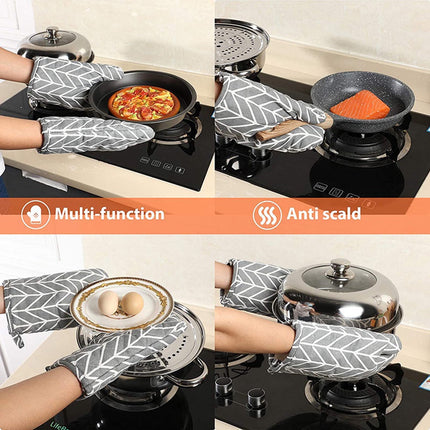 Poaug Oven Mitts on Sale Clearance 2Pc Oven Gloves Grill Gloves Slippery Cooking Gloves for Cooking Baking Grilling Yellow Grey.