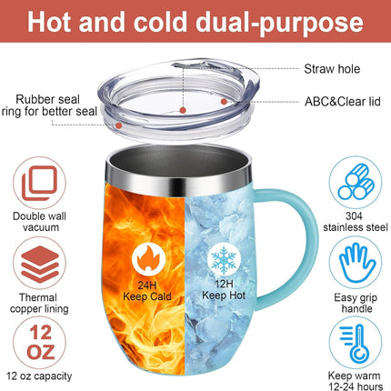 12oz Insulated Coffee Mug with Handle Stainless Steel Insulated Coffee Mug Double Wall Vacuum Travel Mug Tumbler Cup with Sliding Lid Travel Coffee Cup Thermal Cup Drak Pink.