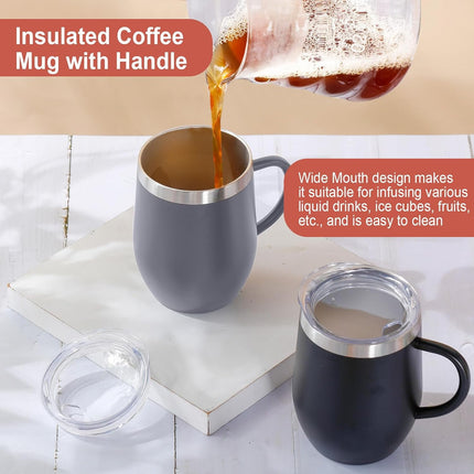 12oz Insulated Coffee Mug with Handle Stainless Steel Insulated Coffee Mug Double Wall Vacuum Travel Mug Tumbler Cup with Sliding Lid Travel Coffee Cup Thermal Cup Yellow.