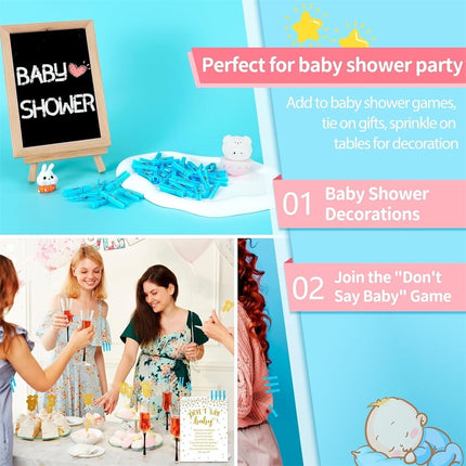 Tutuviw 100Pcs Blue Clothes Pins for Baby Shower Game Mini Premium Plastic Clothespins Small Baby Shower Decorations for Party Gender Reveal Game DIY Blue.
