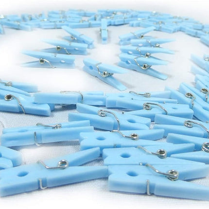 Tutuviw 100Pcs Blue Clothes Pins for Baby Shower Game Mini Premium Plastic Clothespins Small Baby Shower Decorations for Party Gender Reveal Game DIY Blue.