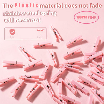 Tutuviw 100Pcs Blue Clothes Pins for Baby Shower Game Mini Premium Plastic Clothespins Small Baby Shower Decorations for Party Gender Reveal Game DIY Pink.