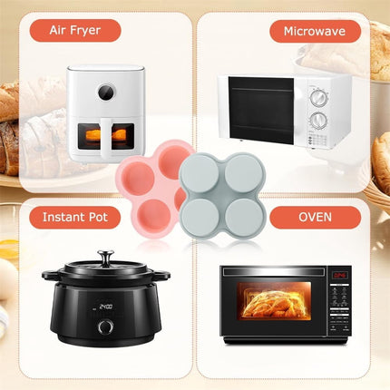 Tutuviw 2Pcs Reusable Silicone Air Fryer Egg Mold Cupcake and Muffin Pan Non-Stick Air Fryer Baking Pan 4 Cavity Silicone Muffin Pans Muffin Cups for Baking(Blue+Pink).