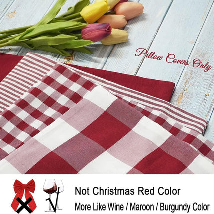 Light Blue Farmhouse Buffalo Plaid Pillow Covers 18x18 Set of 2 Patio Outdoor Decor Neutral Checkered Pillow Covers 18 x 18, Blue and White Gingham Pinstripe 18"x18", Set of 2 Burgundy.