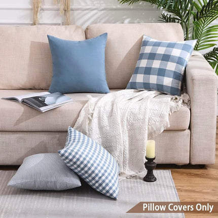 Light Blue Farmhouse Buffalo Plaid Pillow Covers 18x18 Set of 2 Patio Outdoor Decor Neutral Checkered Pillow Covers 18 x 18, Blue and White Gingham Pinstripe 18"x18", Set of 2 Greyish Blue.