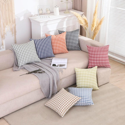 Light Blue Farmhouse Buffalo Plaid Pillow Covers 18x18 Set of 2 Patio Outdoor Decor Neutral Checkered Pillow Covers 18 x 18, Blue and White Gingham Pinstripe 18"x18", Set of 2 Greyish Blue.