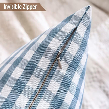Light Blue Farmhouse Buffalo Plaid Pillow Covers 18x18 Set of 2 Patio Outdoor Decor Neutral Checkered Pillow Covers 18 x 18, Blue and White Gingham Pinstripe 18"x18", Set of 2 Greyish Blue.