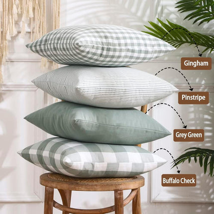 Light Blue Farmhouse Buffalo Plaid Pillow Covers 18x18 Set of 2 Patio Outdoor Decor Neutral Checkered Pillow Covers 18 x 18, Blue and White Gingham 18x18 Square Khaki.