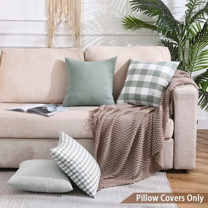 Light Blue Farmhouse Buffalo Plaid Pillow Covers 18x18 Set of 2 Patio Outdoor Decor Neutral Checkered Pillow Covers 18 x 18, Blue and White Gingham 18x18 Square Khaki.