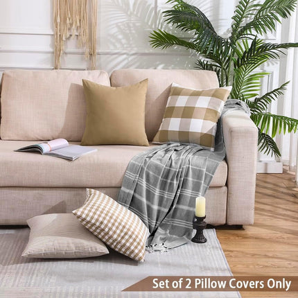 Light Blue Farmhouse Buffalo Plaid Pillow Covers 18x18 Set of 2 Patio Outdoor Decor Neutral Checkered Pillow Covers 18 x 18, Blue and White Gingham Plaid Gingham 18"x18", Set of 2 Khaki.