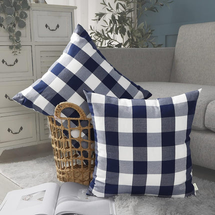 Light Blue Farmhouse Buffalo Plaid Pillow Covers 18x18 Set of 2 Patio Outdoor Decor Neutral Checkered Pillow Covers 18 x 18, Blue and White Gingham Plaid Check 18"x18", Set of 2 Navy Blue.