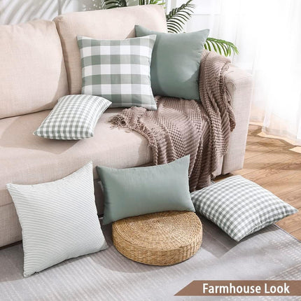 Light Blue Farmhouse Buffalo Plaid Pillow Covers 18x18 Set of 2 Patio Outdoor Decor Neutral Checkered Pillow Covers 18 x 18, Blue and White Gingham 18x18 Square Orange.