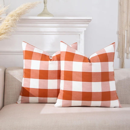 Light Blue Farmhouse Buffalo Plaid Pillow Covers 18x18 Set of 2 Patio Outdoor Decor Neutral Checkered Pillow Covers 18 x 18, Blue and White Gingham Pinstripe 18"x18", Set of 2 Orange.