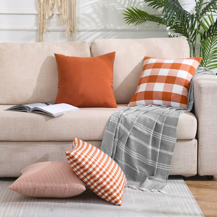 Light Blue Farmhouse Buffalo Plaid Pillow Covers 18x18 Set of 2 Patio Outdoor Decor Neutral Checkered Pillow Covers 18 x 18, Blue and White Gingham Pinstripe 18"x18", Set of 2 Orange.