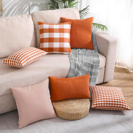 Light Blue Farmhouse Buffalo Plaid Pillow Covers 18x18 Set of 2 Patio Outdoor Decor Neutral Checkered Pillow Covers 18 x 18, Blue and White Gingham Pinstripe 18"x18", Set of 2 Orange.