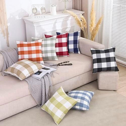 Light Blue Farmhouse Buffalo Plaid Pillow Covers 18x18 Set of 2 Patio Outdoor Decor Neutral Checkered Pillow Covers 18 x 18, Blue and White Gingham Pinstripe 18"x18", Set of 2 Orange.