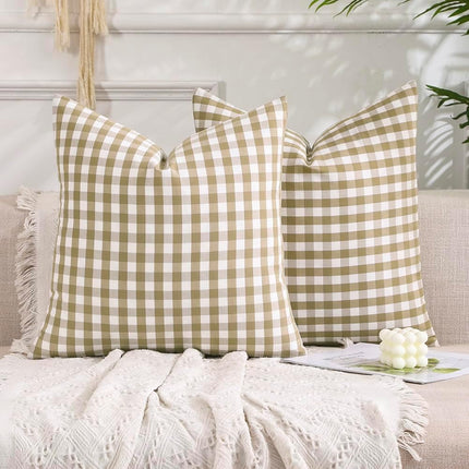 Light Blue Farmhouse Buffalo Plaid Pillow Covers 18x18 Set of 2 Patio Outdoor Decor Neutral Checkered Pillow Covers 18 x 18, Blue and White Gingham Plaid Gingham 18"x18", Set of 2 Orange.