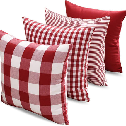 Light Blue Farmhouse Buffalo Plaid Pillow Covers 18x18 Set of 2 Patio Outdoor Decor Neutral Checkered Pillow Covers 18 x 18, Blue and White Gingham 18" x 18" Red.