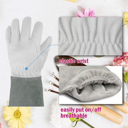 SUCCLACE Long-Gardening-Gloves for Women/Men - Thorn Proof Cowhide Leather Rose/Blackberry Pruning Heavy Duty Gloves Thick Palm Gauntlet Garden Work Gloves with Forearm Protection (Brown-Small) M Brown.