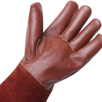 SUCCLACE Long-Gardening-Gloves for Women/Men - Thorn Proof Cowhide Leather Rose/Blackberry Pruning Heavy Duty Gloves Thick Palm Gauntlet Garden Work Gloves with Forearm Protection (Brown-Small) XL Brown.