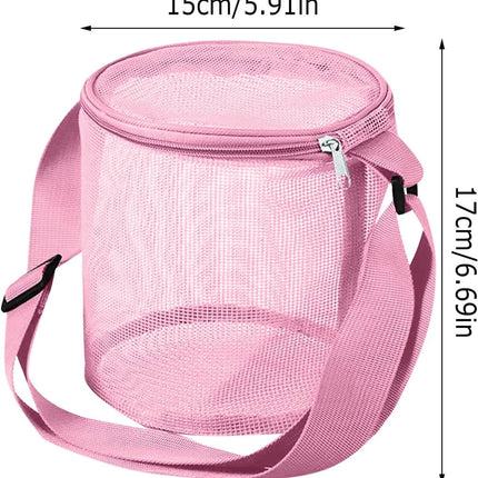 Tutuviw 4Pcs Large Capacity Collecting Bag Cylindrical Mesh Beach Bag Beach Mesh Bag Toys Seashell Backpack with Adjustable Carrying Straps And Zipper for Toys Storage, Random Color.