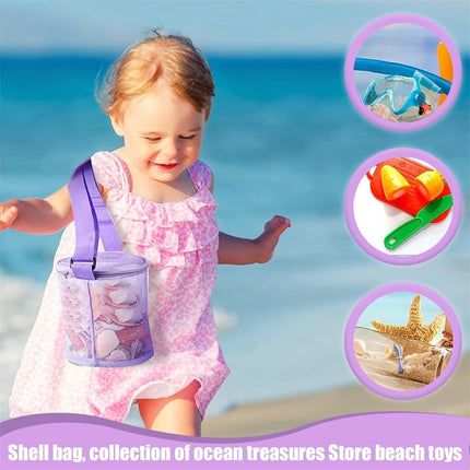 Tutuviw 4Pcs Large Capacity Collecting Bag Cylindrical Mesh Beach Bag Beach Mesh Bag Toys Seashell Backpack with Adjustable Carrying Straps And Zipper for Toys Storage, Random Color.