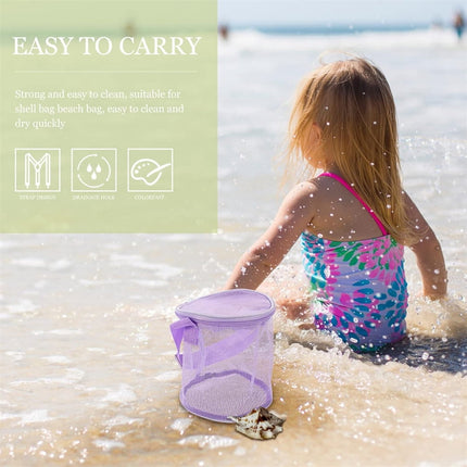 Tutuviw 4Pcs Large Capacity Collecting Bag Cylindrical Mesh Beach Bag Beach Mesh Bag Toys Seashell Backpack with Adjustable Carrying Straps And Zipper for Toys Storage, Random Color.