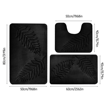 Summercome 3 Pcs Bathroom Rugs, Leaves Bath Mat Toilet Mats, Soft Comfortable Non-Slip Bathroom Rug Set, Bath Mats for Bathroom, Machine Washable Bath Mat Bathroom Rug Sets, 20x31.5in, Black 3pc Navy.